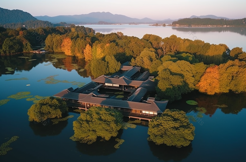 春季航拍湖滨园林风景,高清,摄影图,摄影图片,图片大全,摄影图免费下载